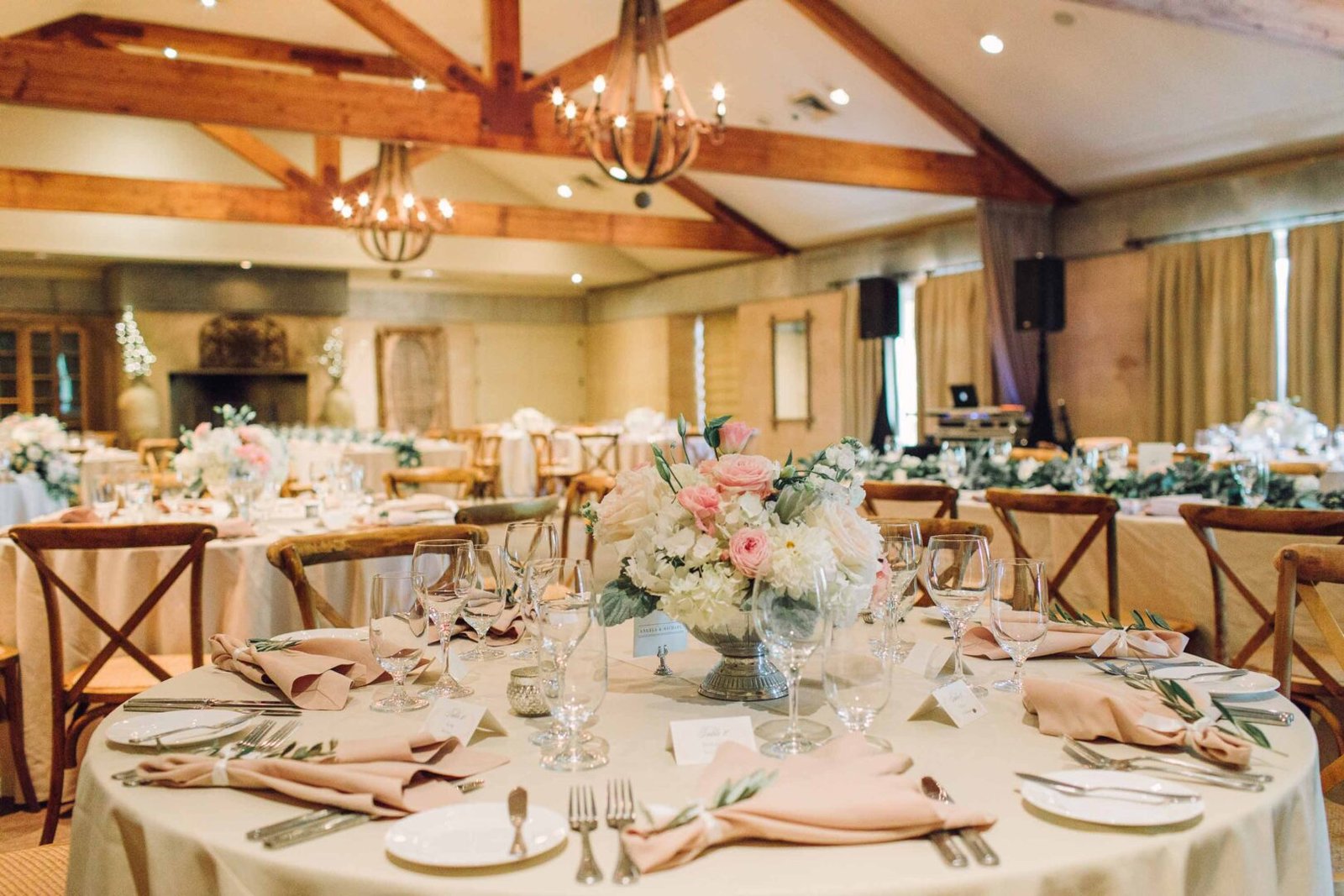 seven branches hall full of tables ready to have a massive wedding dinner