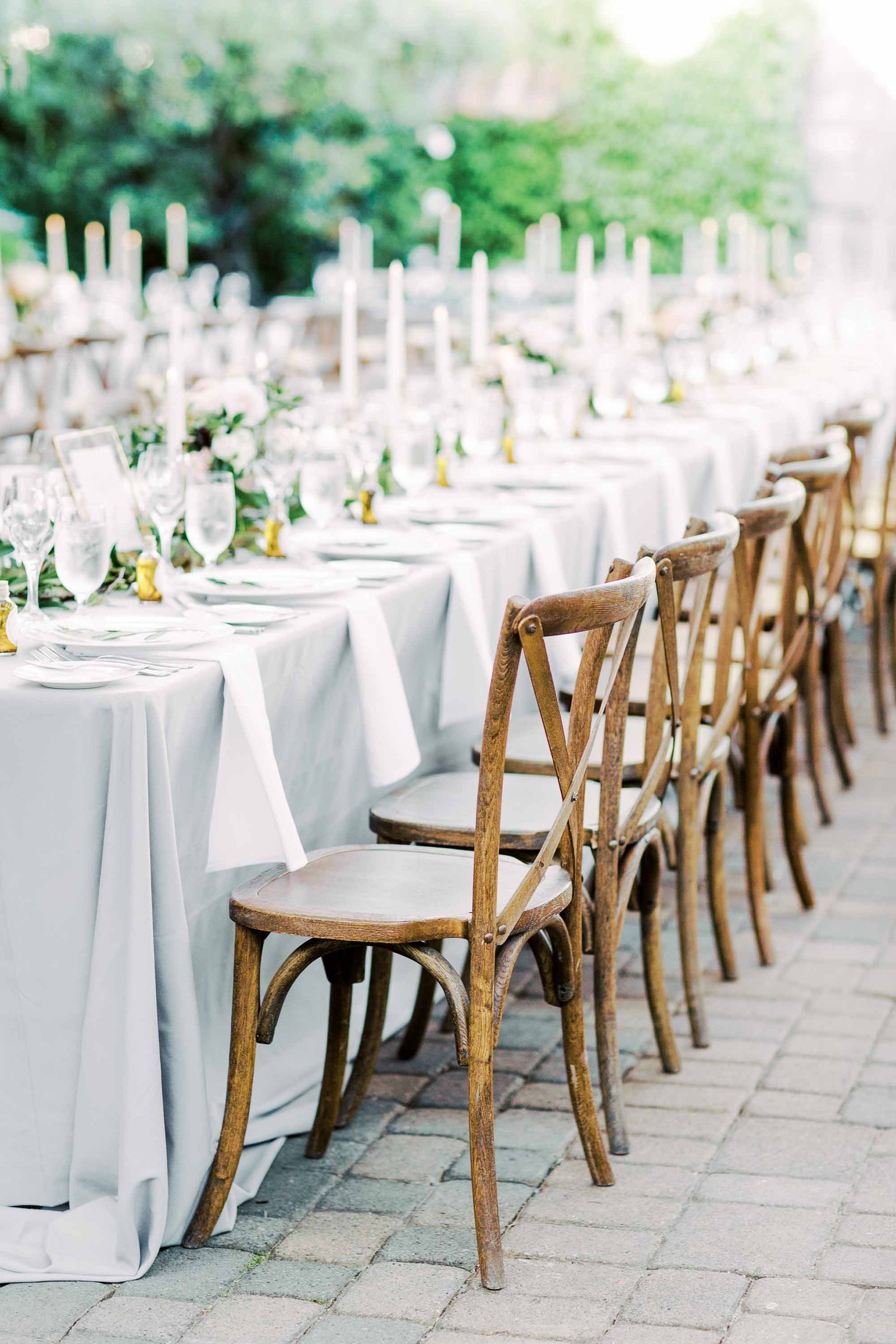 seven branches the patio beautifully decorated table with a massive row of chairs